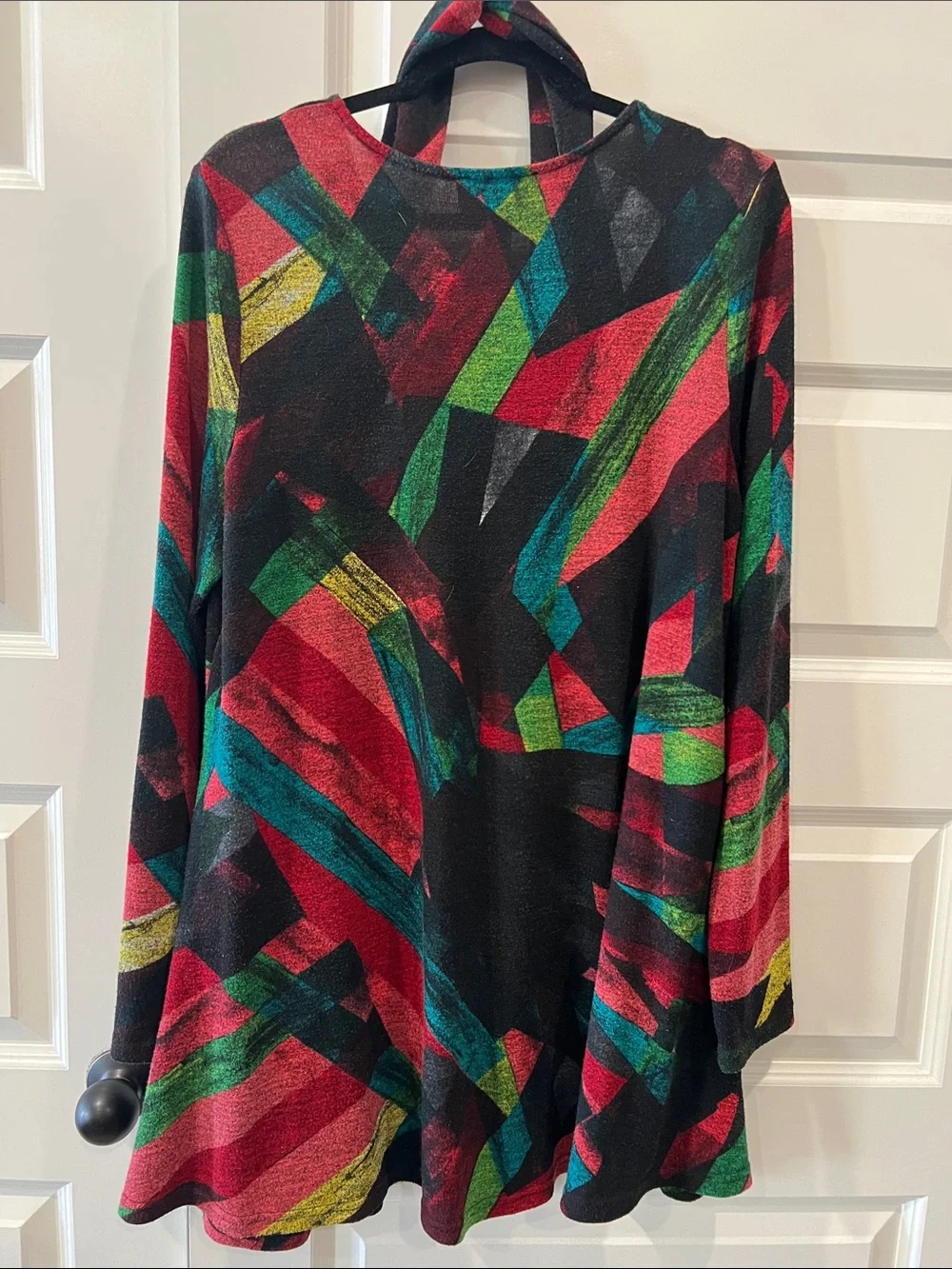 Joseph Ribkoff Long sleeve Mini Dress in Black/Green/Red with belt/scarf US 12 - Picture 5 of 5